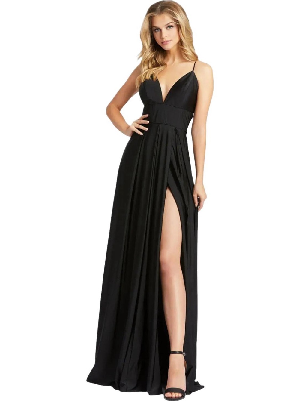 Mac Duggal Plunge Neck High Slit Gown